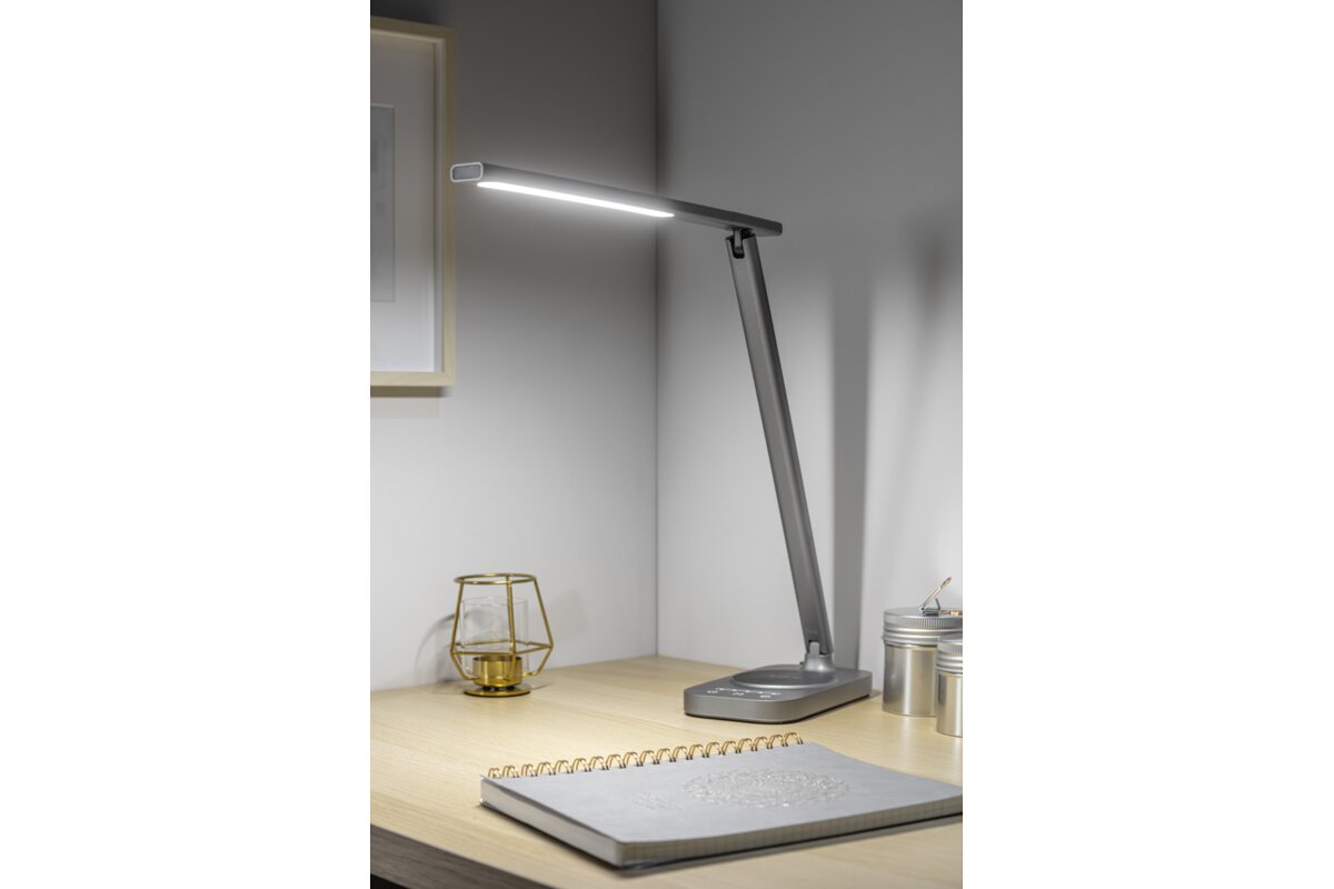 Настільна лампа Bressi,8W,450lm,AC220-240V,3-CCT, Wireless Charging,USB,PF>0,5, RA>80,Сірий