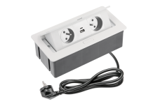 М’яка меблева розетка 2x розетка із заземленням, USB A+C, кабель живлення з вилкою, білий