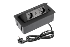 Меблева розетка SOFT 2x розетка із заземленням, USB A+C, кабель живлення з вилкою, чорна