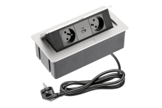 М’яка меблева розетка 2x розетка із заземленням, USB A+C, кабель живлення з вилкою, алюміній