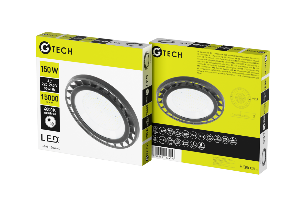 G-TECH Світильник світлодіодний типу high bay, 150 Вт, 15000 лм, 4000К, AC220-240В, IP65
