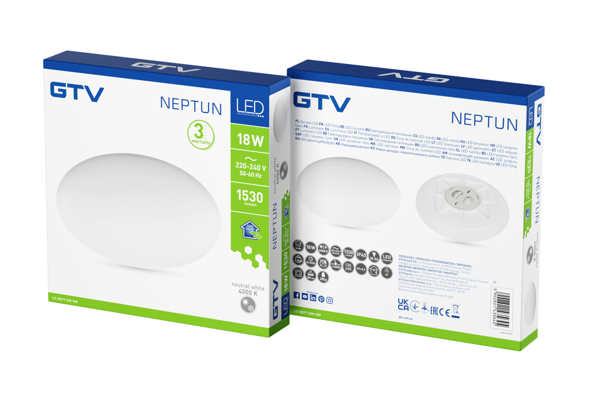Світлодіодний стельовий світильник NEPTUN Ø280мм, 18 Вт, 1530 лм, 4000K, AC220-240V, IP54, білий
