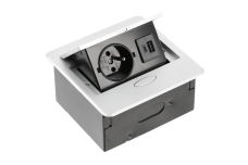 Вбудована меблева розетка AVARO, 1x французька розетка, USB A+C, кабель 1,5 м, сріблястий