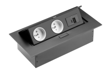 Меблева розетка 2x розетка із заземленням, USB A+C, кабель живлення з вилкою, чорна