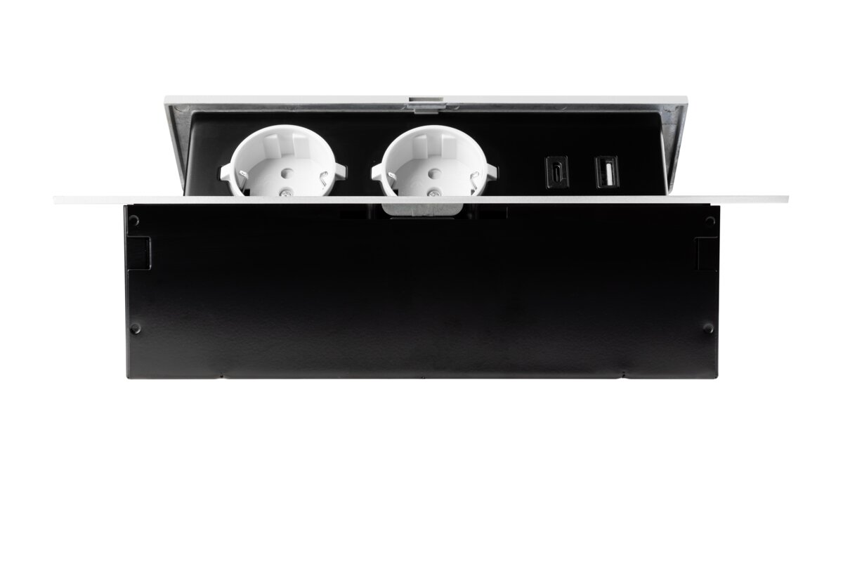 Меблева розетка, 2хSHUKO, USB A+C, без кабелю, білий