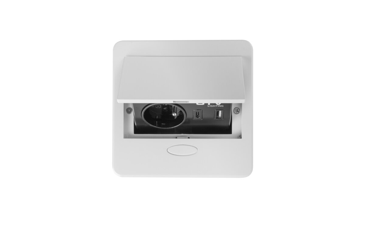Вбудована меблева розетка AVARO, 1x французька розетка, USB A+C, кабель 1,5 м, білий