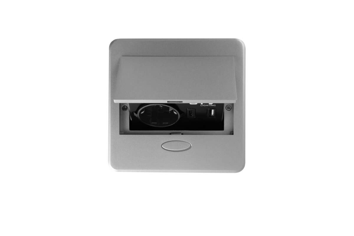 Меблева розетка AVARO, 1хSHUKO, USB A+C, кабель 1.5 м, алюміній