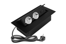 Меблева розетка, 2хSHUKO, USB A+C, без кабелю, чорний