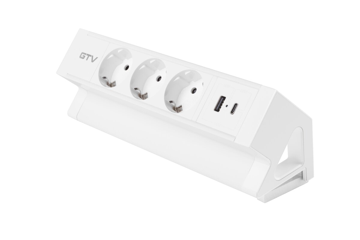 Меблева розетка BASCO, 3хSHUKO, USB A+C, кабель 1.5 м, білий