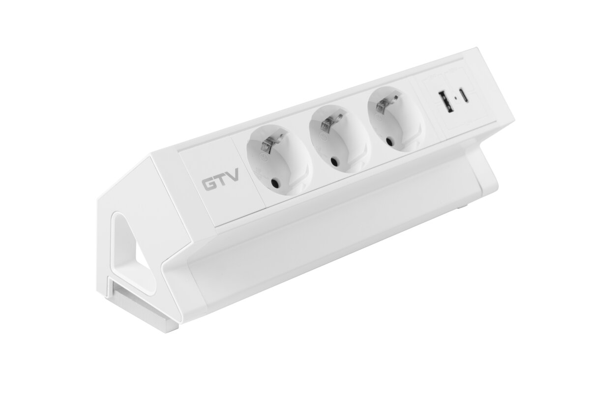 Меблева розетка BASCO, 3хSHUKO, USB A+C, кабель 1.5 м, білий