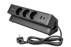 Меблева розетка BASCO, 3хSHUKO, USB A+C, кабель 1.5 м, чорний