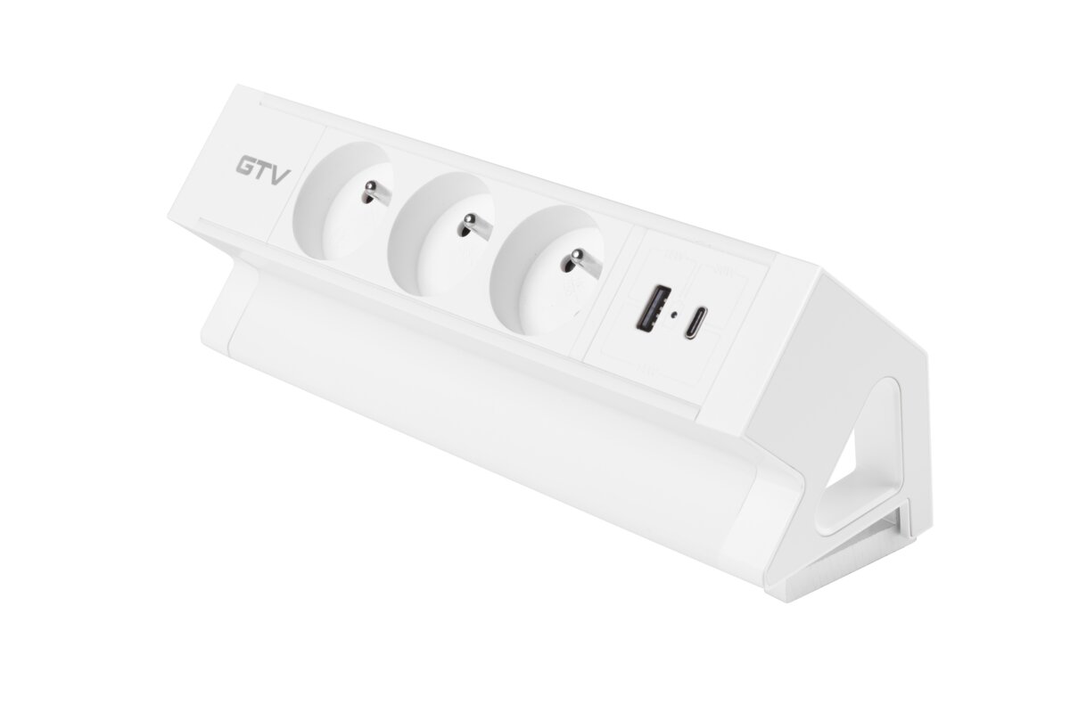 Розетка для меблів Basco, 3 х розетки із заземленням, USB A+C, кабель 1,5м, білий з кріпленням