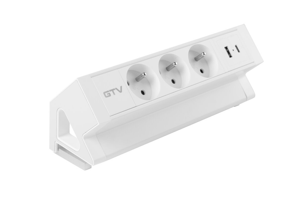 Розетка для меблів Basco, 3 х розетки із заземленням, USB A+C, кабель 1,5м, білий з кріпленням