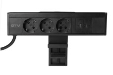 Меблева розетка NICO, 3 x Schuko розетка, USB A+C, кабель 1,5 м, чорний з кріпленнямпленням