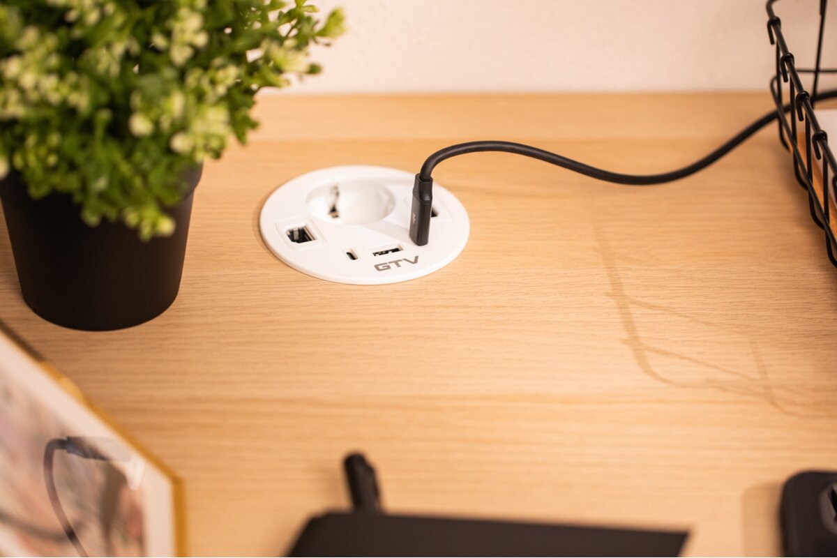 Меблева розетка RONDO, 1хSHUKO, 1xUSB-A, 2xUSB-C, HDMI, RJ45 кабель 1.5 м, білий