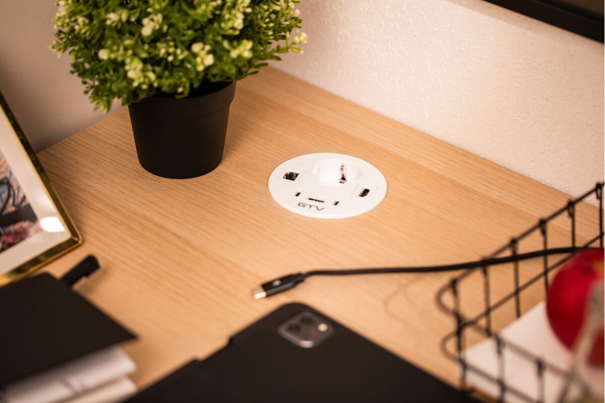 Меблева розетка RONDO, 1хSHUKO, 1xUSB-A, 2xUSB-C, HDMI, RJ45 кабель 1.5 м, білий