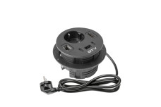 Меблева розетка RONDO, 1хSHUKO, 1xUSB-A, 2xUSB-C, HDMI, RJ45 кабель 1.5 м, чорний