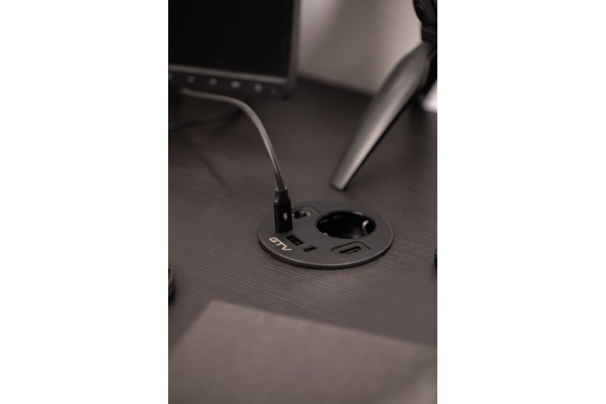 Меблева розетка RONDO, 1хSHUKO, 1xUSB-A, 2xUSB-C, HDMI, RJ45 кабель 1.5 м, чорний