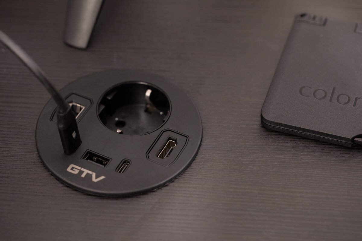 Меблева розетка RONDO, 1хSHUKO, 1xUSB-A, 2xUSB-C, HDMI, RJ45 кабель 1.5 м, чорний
