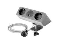 Меблева розетка SOFITO, 2хSHUKO, USB A+C, кабель 1.5 м, сірий флок