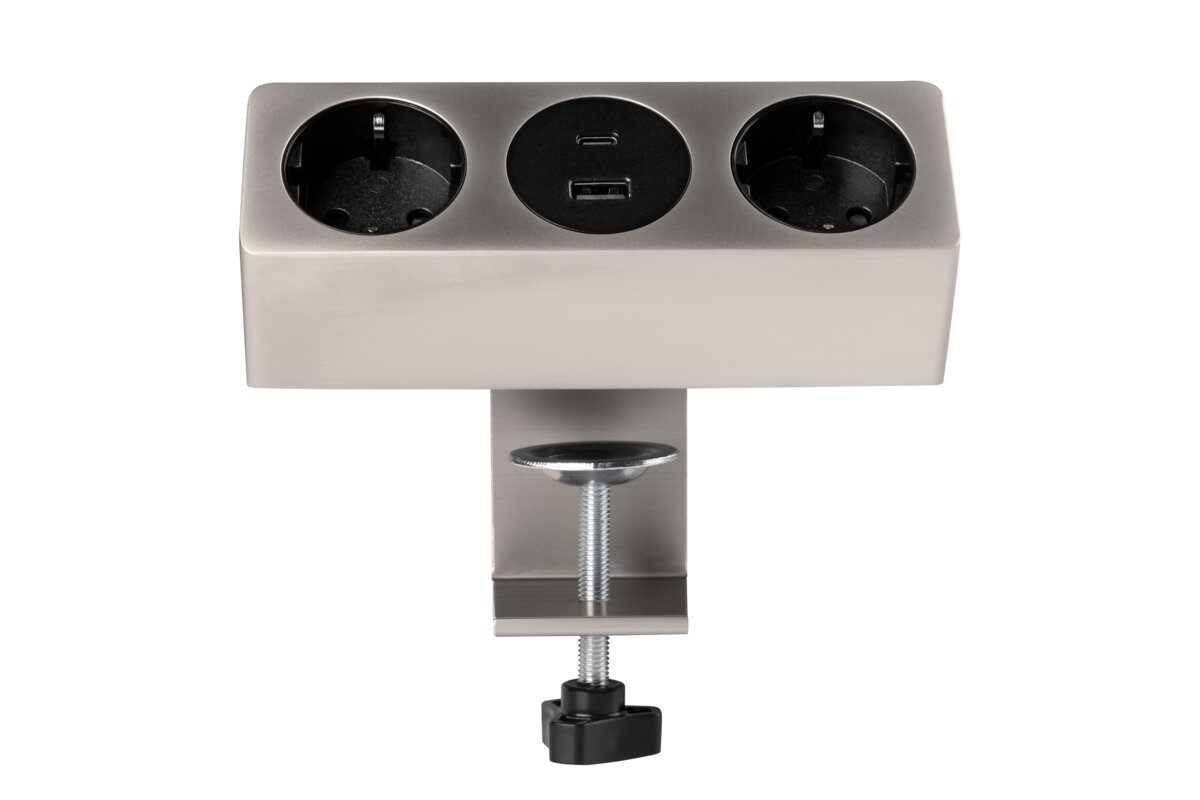 Меблева розетка SOFITO, 2хSHUKO, USB A+C, кабель 1.5 м, нержавіюча сталь