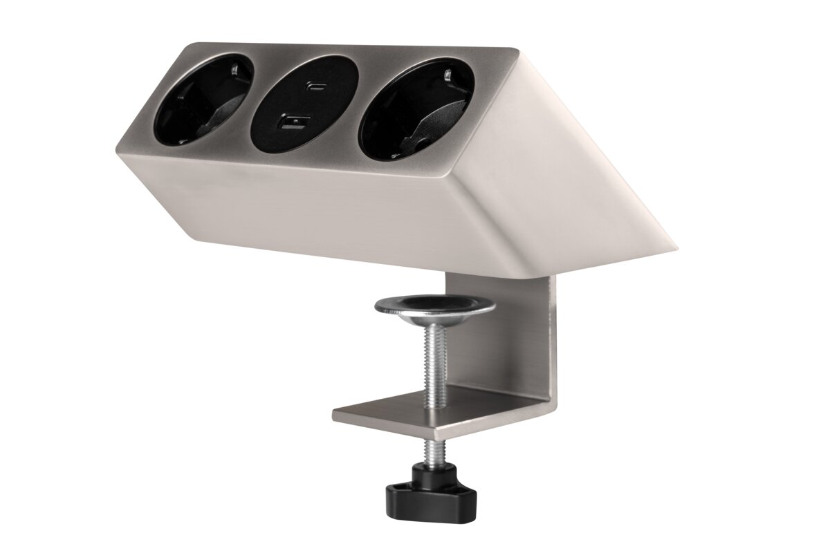Меблева розетка SOFITO, 2хSHUKO, USB A+C, кабель 1.5 м, нержавіюча сталь