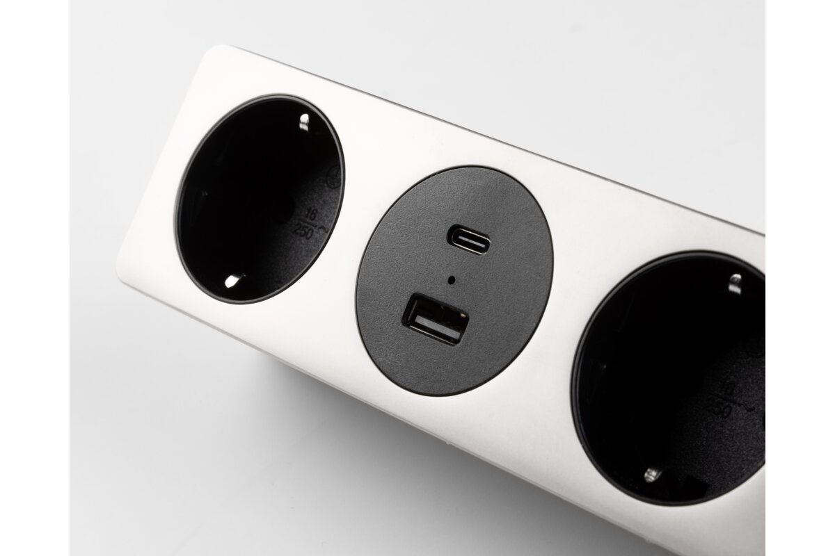 Меблева розетка SOFITO, 2хSHUKO, USB A+C, кабель 1.5 м, нержавіюча сталь