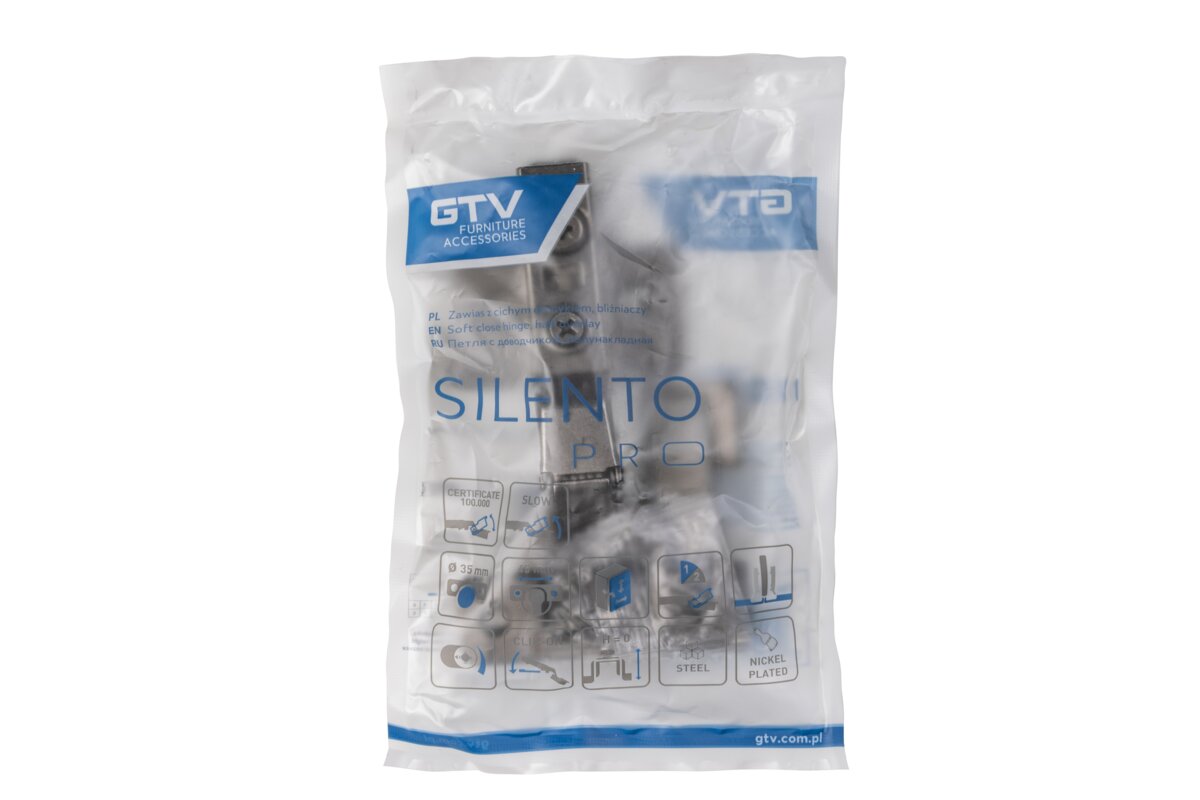 GTV SILENTO PRO шарнір подвійний, з м’яким закриттям, ніс H=0, 3D, поліетиленовий пакет, не євро, чорний