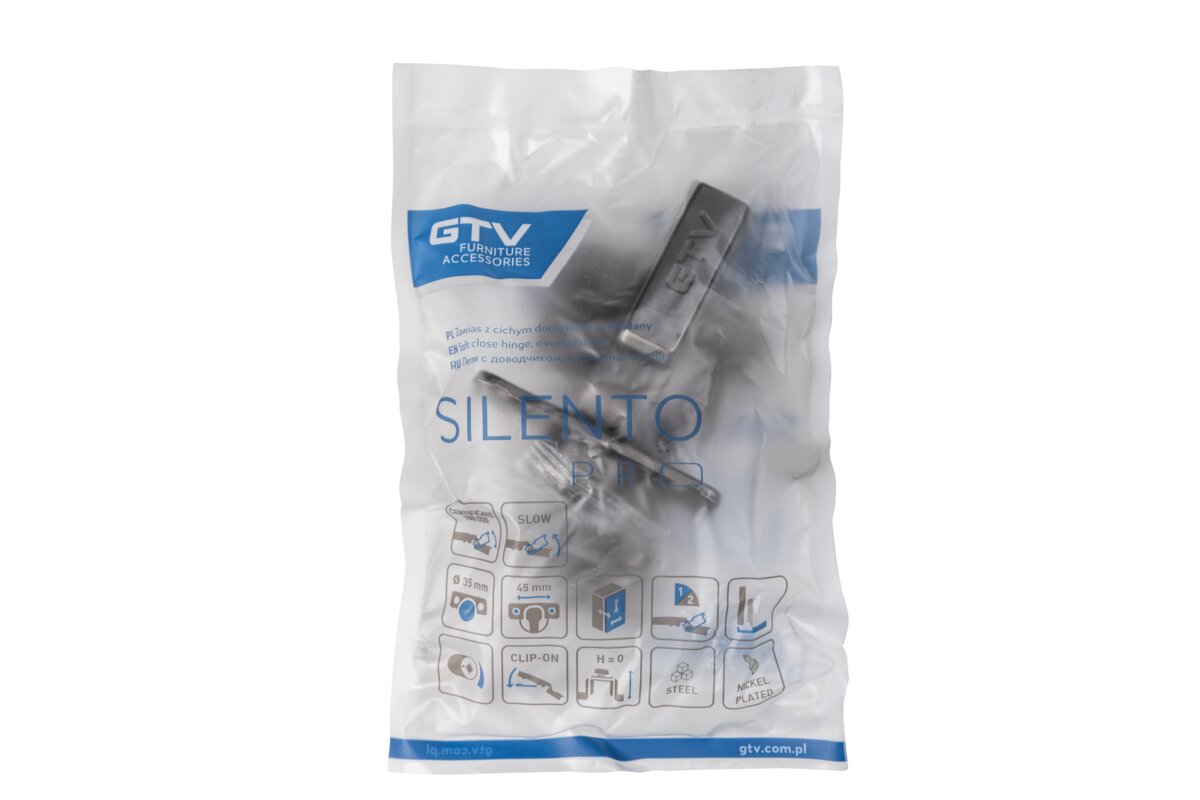Накладна петля GTV SILENTO PRO, м’яке закривання, RDP H=0, 3D, поліетиленовий пакет, без євро, чорний