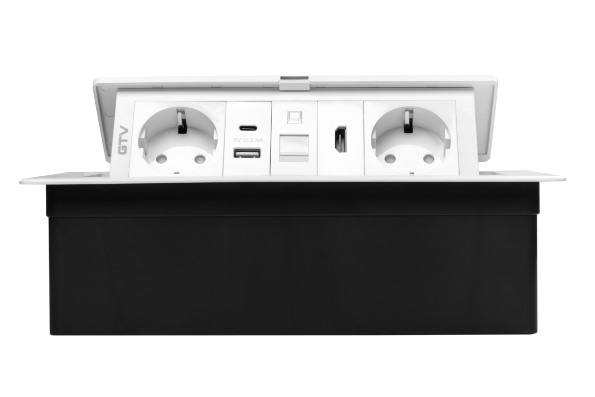 Меблева розетка MULTISOFT, 2хSHUKO, USB A+C, RJ45, HDMI, кабель 1.5 м, білий