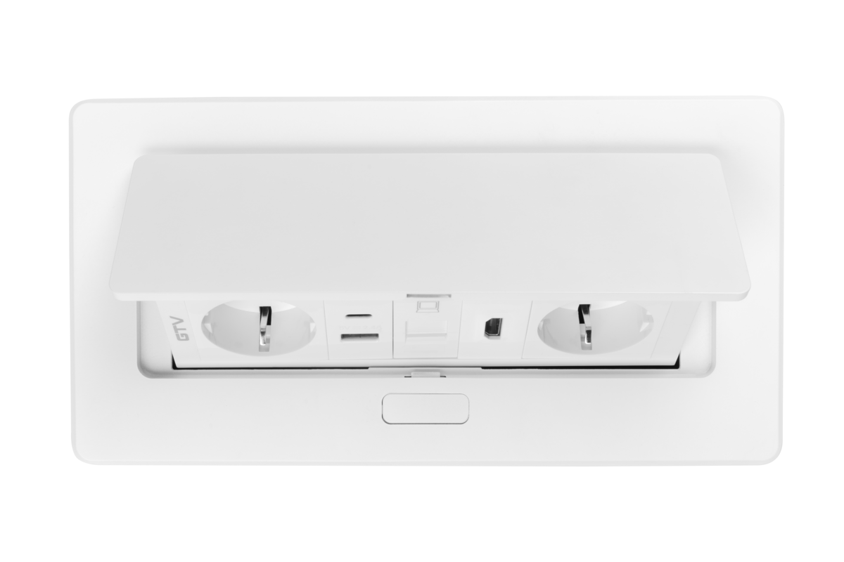 Меблева розетка MULTISOFT, 2хSHUKO, USB A+C, RJ45, HDMI, кабель 1.5 м, білий