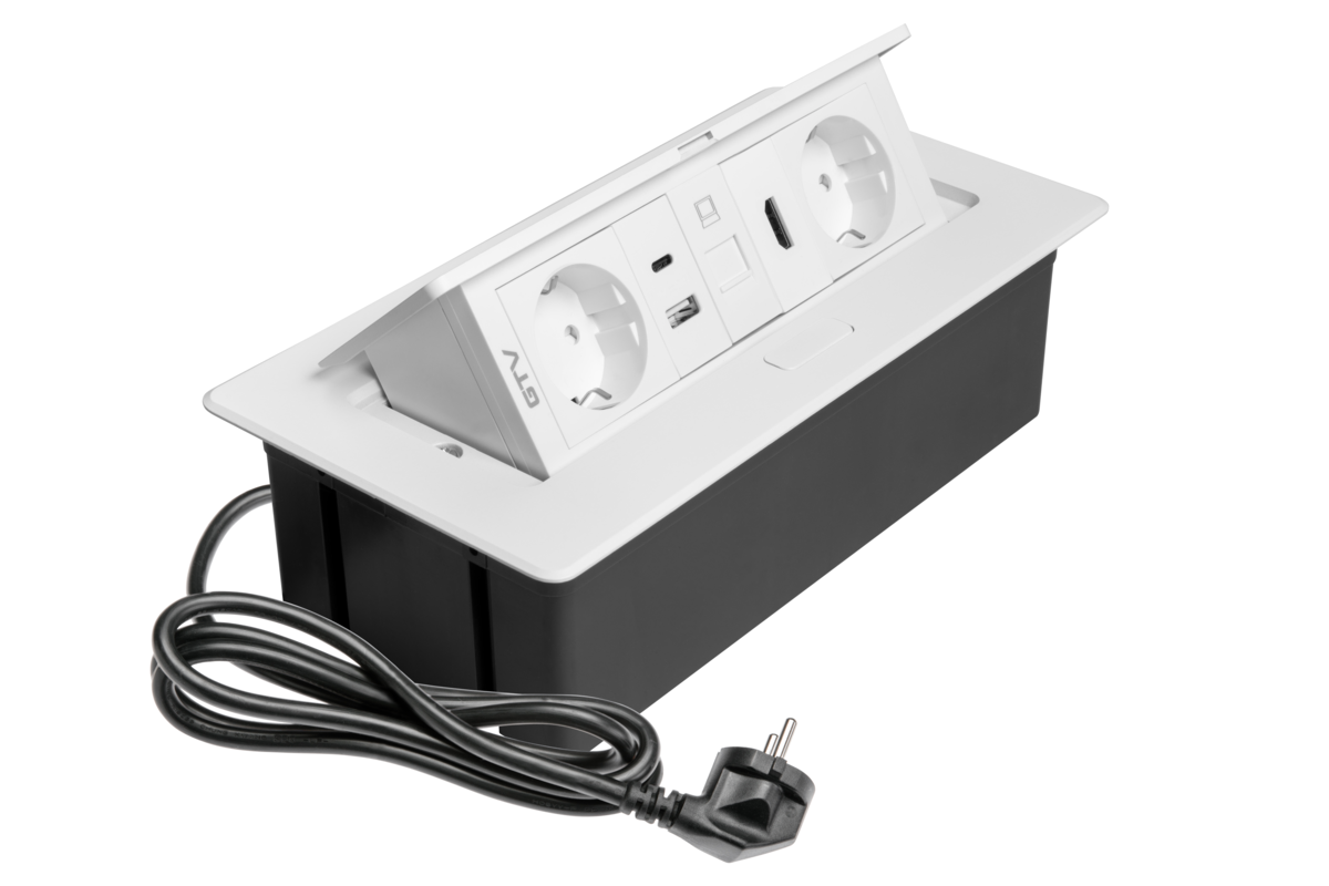 Меблева розетка MULTISOFT, 2хSHUKO, USB A+C, RJ45, HDMI, кабель 1.5 м, білий