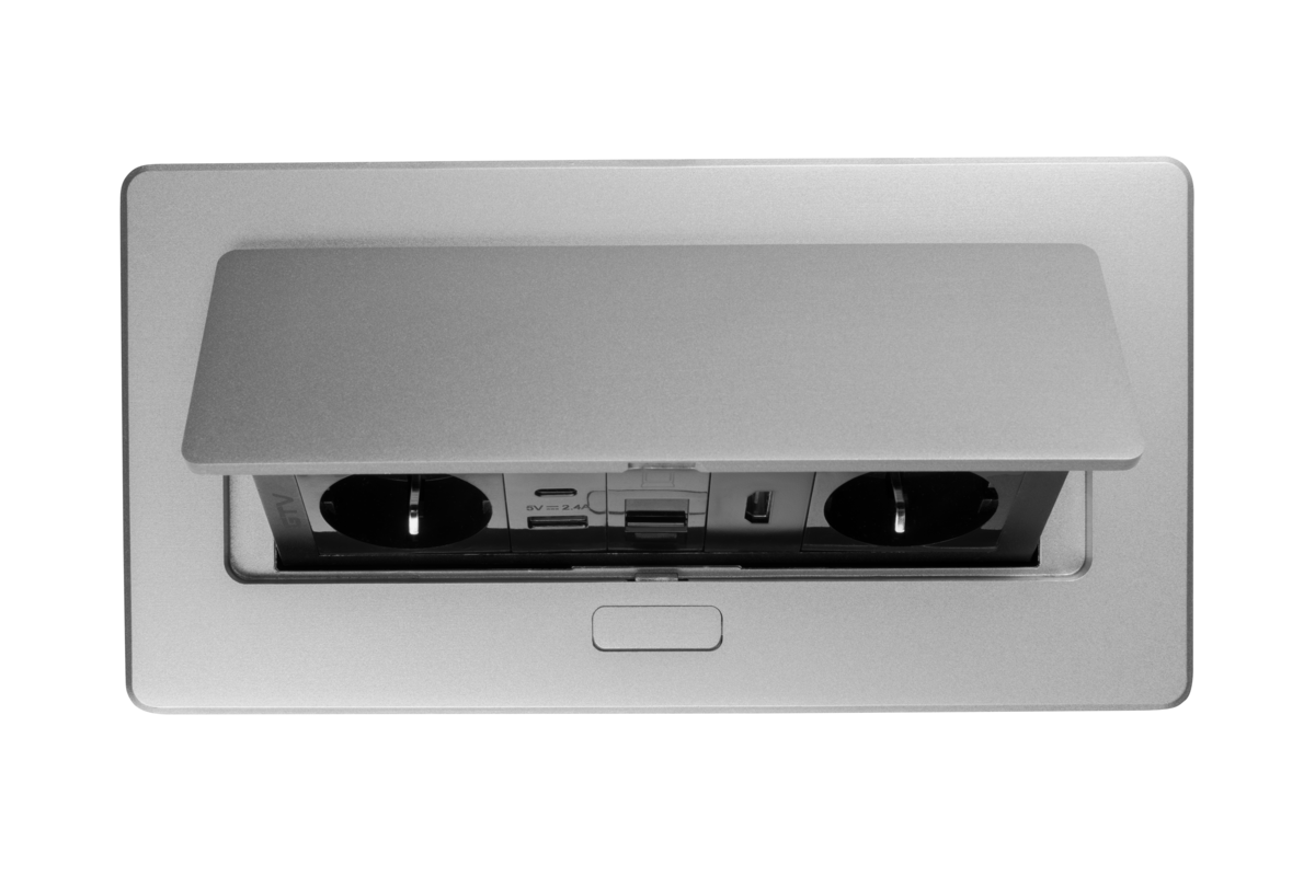 Меблева розетка MULTISOFT, 2хSHUKO, USB A+C, RJ45, HDMI кабель 1.5 м, алюміний