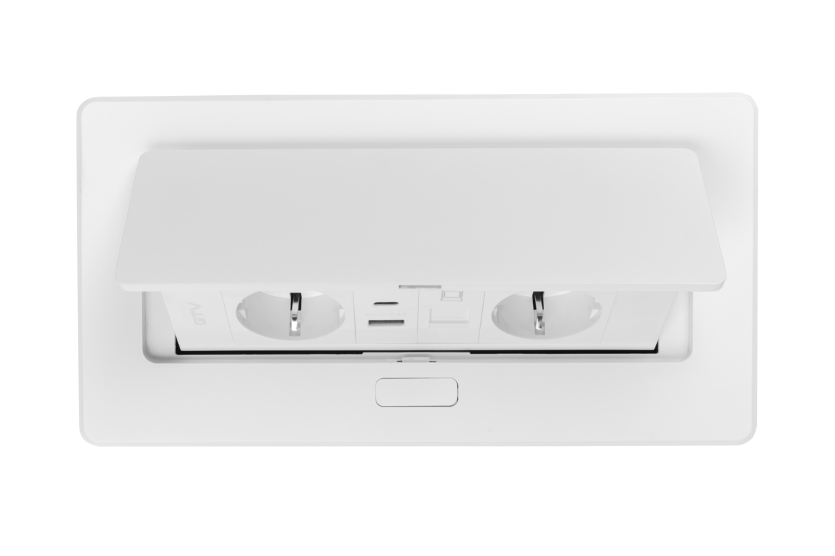 Меблева розетка MULTISOFT, 2хSHUKO, USB A+C, RJ45, кабель 1.5 м, білий
