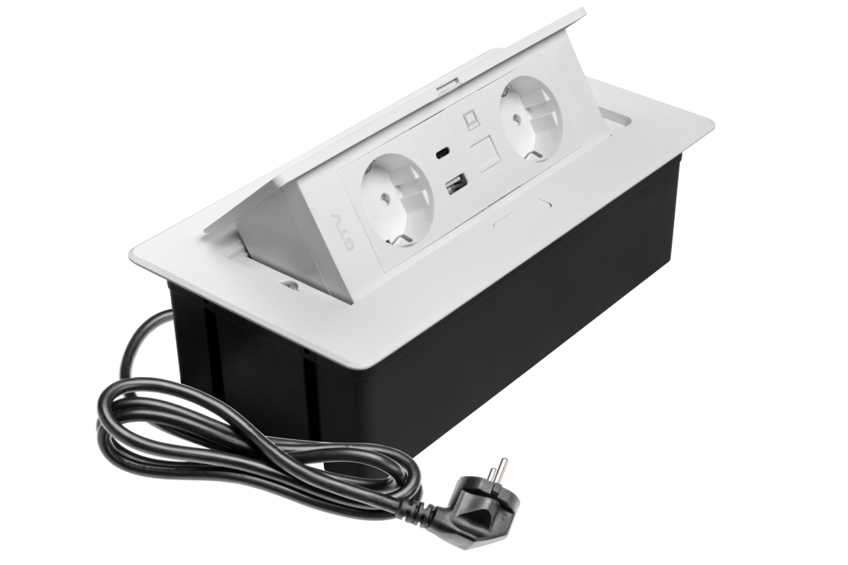 Меблева розетка MULTISOFT, 2хSHUKO, USB A+C, RJ45, кабель 1.5 м, білий