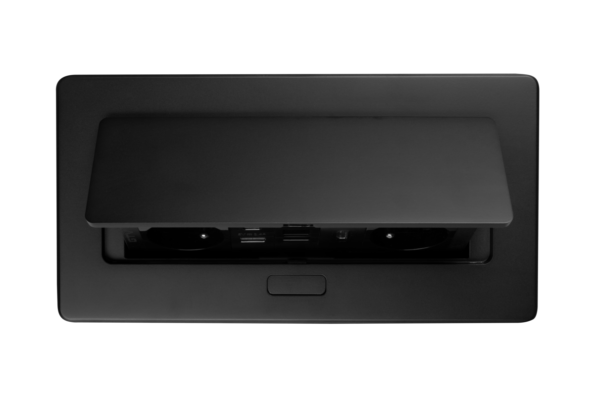 Меблева розетка MULTISOFT 2x розетка із заземленням, USB A+C, RJ45, HDMI, кабель живлення з вилкою, чорний