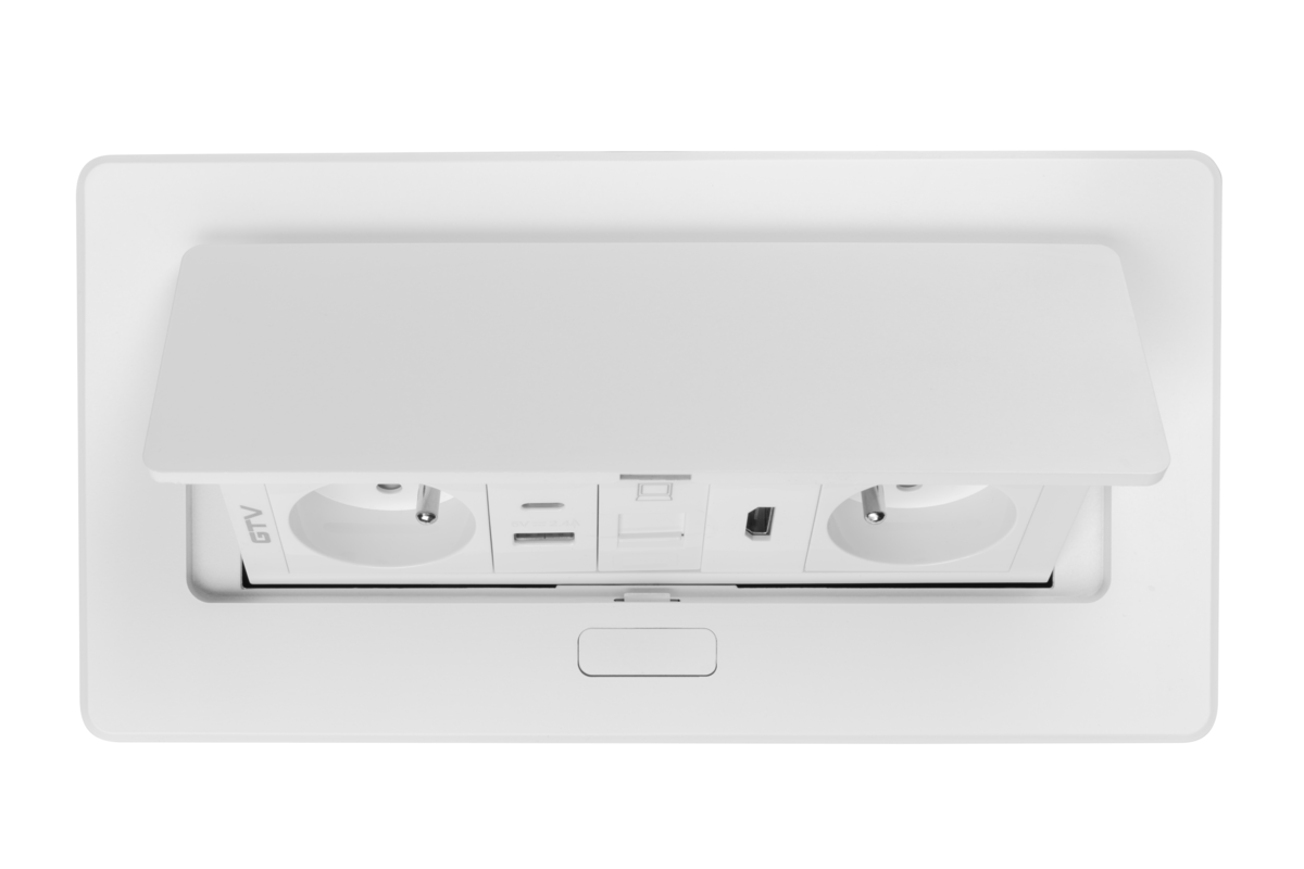 Меблева розетка MULTISOFT 2x розетка із заземленням, USB A+C, RJ45, HDMI, кабель живлення з вилкою, білий