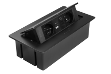 Меблева розетка MULTISOFT 2x розетка із заземленням, USB A+C, RJ45, кабель живлення з вилкою, чорний