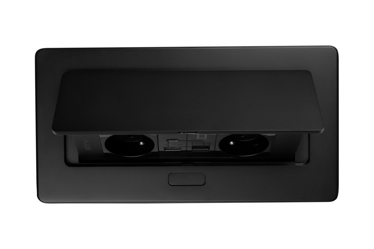 Меблева розетка MULTISOFT 2x розетка із заземленням, USB A+C, RJ45, кабель живлення з вилкою, чорний