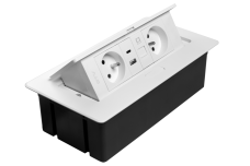 Меблева розетка MULTISOFT 2x розетка із заземленням, USB A+C, RJ45, кабель живлення з вилкою, білий