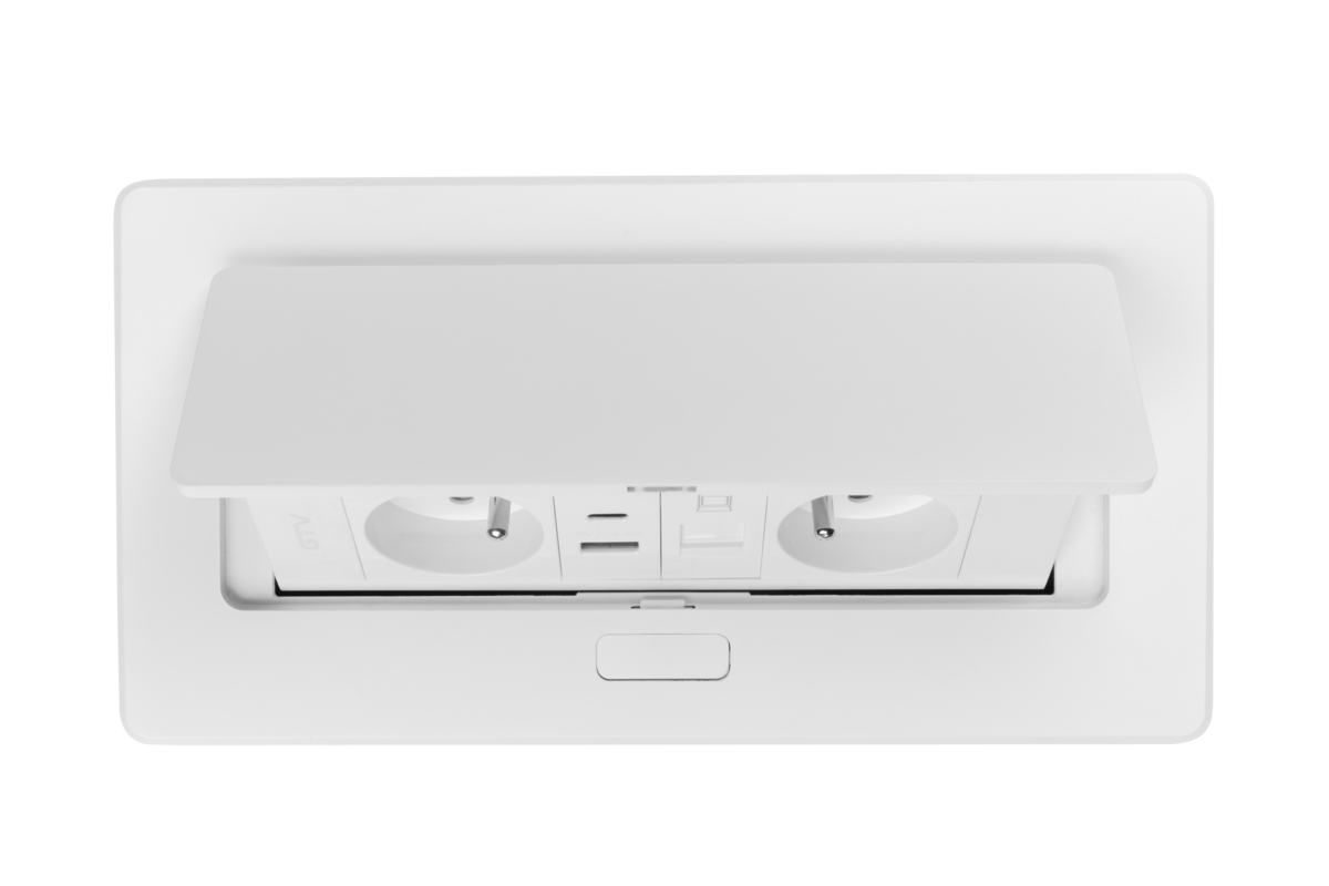 Меблева розетка MULTISOFT 2x розетка із заземленням, USB A+C, RJ45, кабель живлення з вилкою, білий