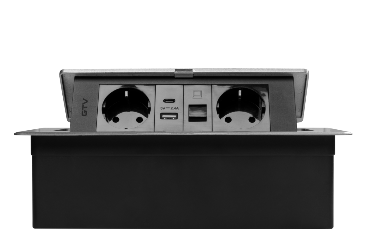 Меблева розетка MULTISOFT, 2хSHUKO, USB A+C, RJ45, кабель 1.5 м, алюміний