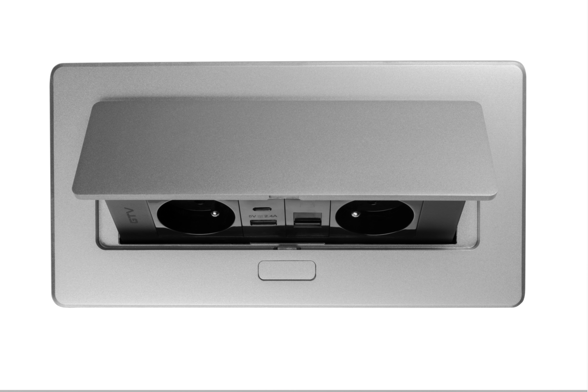 Меблева розетка MULTISOFT, 2хSHUKO, USB A+C, RJ45, кабель 1.5 м, алюміний