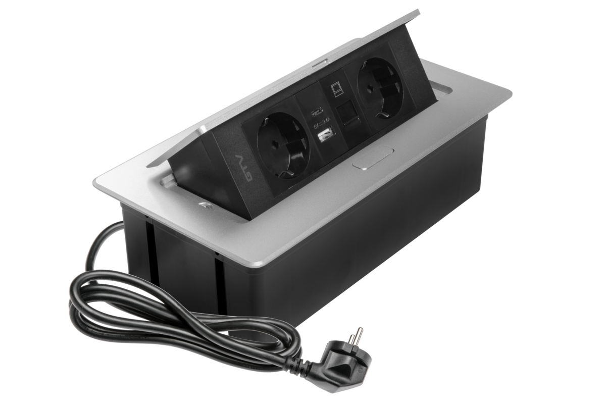 Меблева розетка MULTISOFT, 2хSHUKO, USB A+C, RJ45, кабель 1.5 м, алюміний