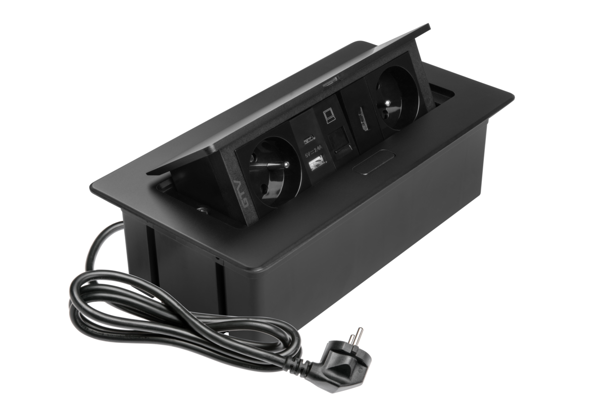 Меблева розетка MULTISOFT, 2хSHUKO, USB A+C, RJ45, HDMI кабель 1.5 м, чорний