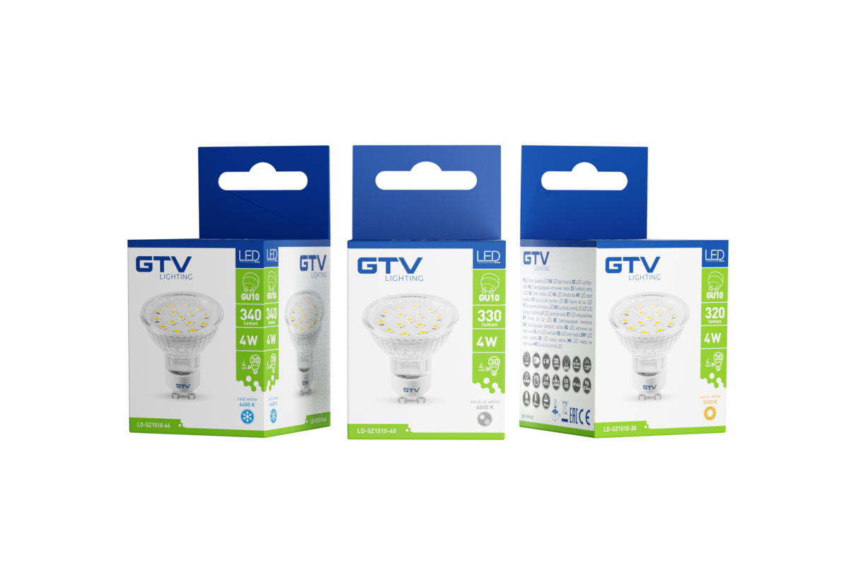 Світлодіодна лампочка, SMD 2835, тепла біла, GU10, 4W, 230V, кут розсіювання 120*, 320 lm, 43 mA