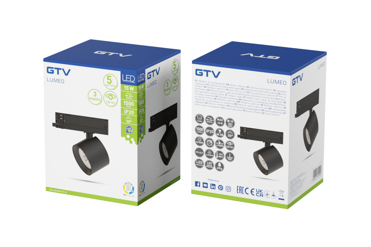 Прожектор LUMEO Track, LED, 15 Вт, 1500 лм, CCT, AC180-250V, 50°, CRI90+, чорний