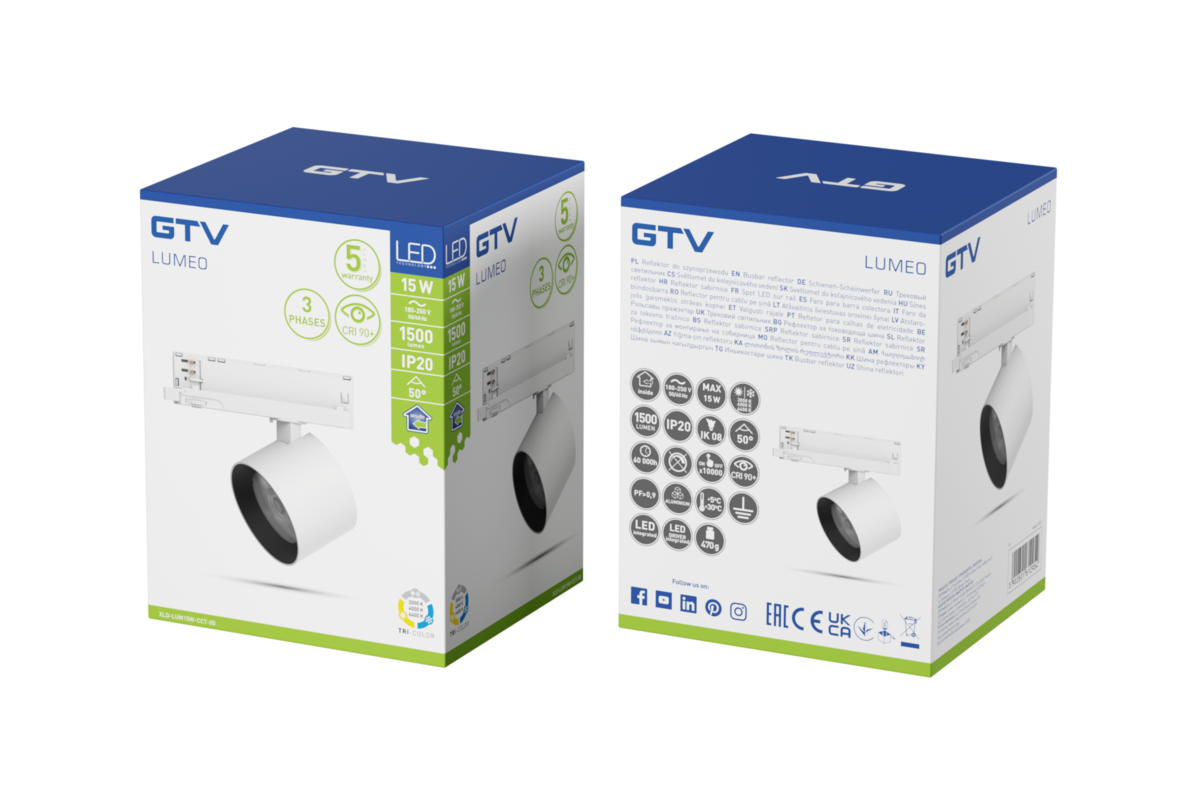 Прожектор LUMEO Track, LED, 15 Вт, 1500 лм, CCT, AC180-250V, 50°, CRI90+, білий