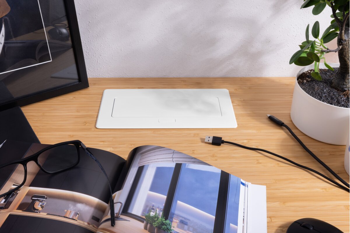 Меблева розетка MULTISOFT, 2хSHUKO, USB A+C, RJ45, кабель 1.5 м, білий