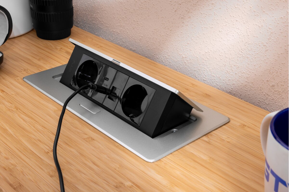 Меблева розетка MULTISOFT, 2хSHUKO, USB A+C, RJ45, кабель 1.5 м, алюміний